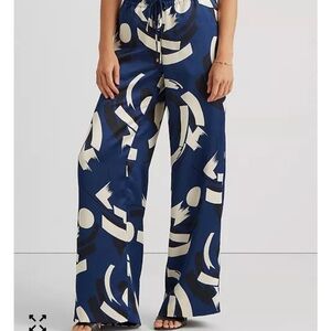 Lauren Ralph Lauren geometric-print charmeuse wide-leg pants. New! Small